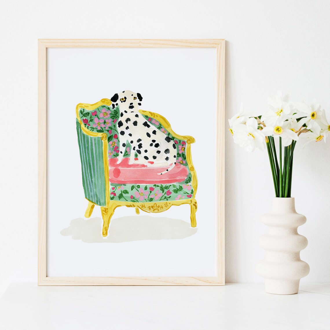 Dalmatian Dog in a Chair, Floral Chair Art Print - Image 3