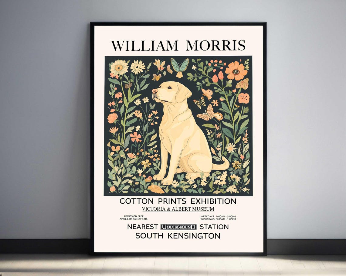 William Morris Yellow Labrador Puppy Butterfly Garden Poster