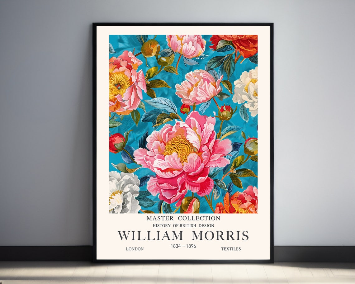 William Morris Blush Peony Turquoise Botanical Master Art Poster