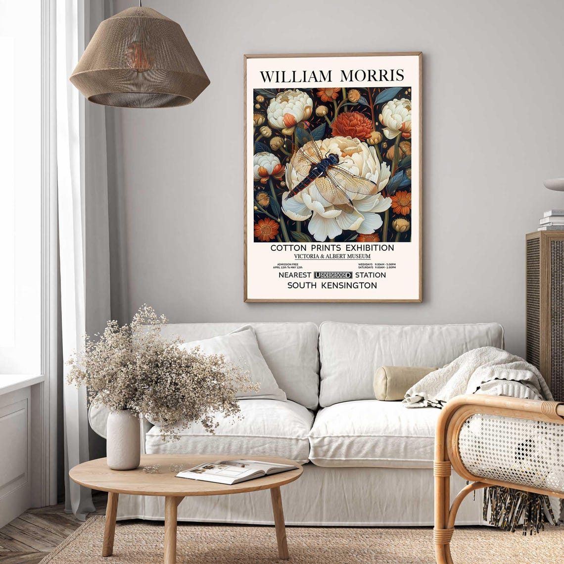 William Morris Dragonfly Over White Peonies Exhibition Poster - Image 2