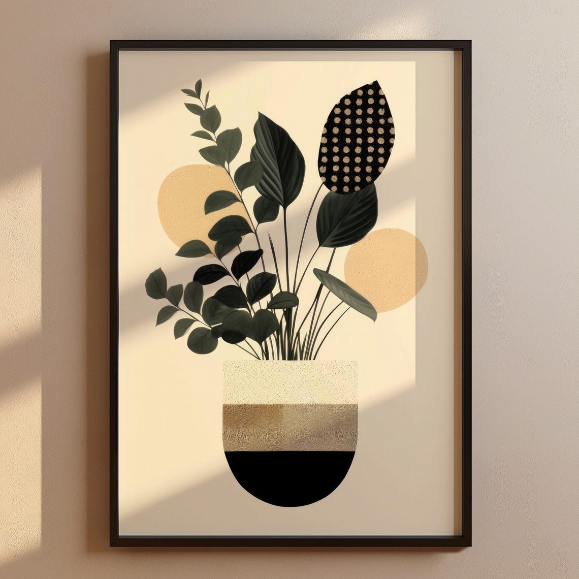 Minimalist Boho Potted Plant Beige Black Nature Modern Art Poster