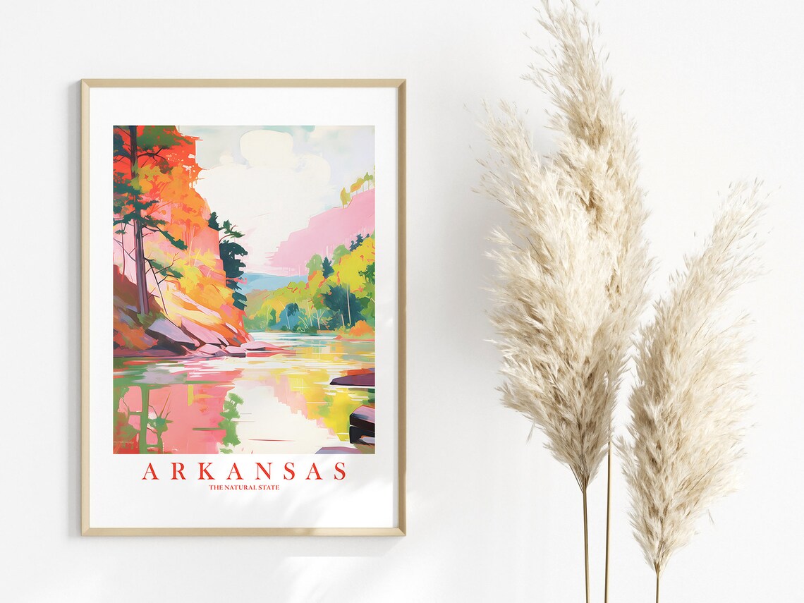 Arkansas Retro Travel Poster, Natural State Landscape