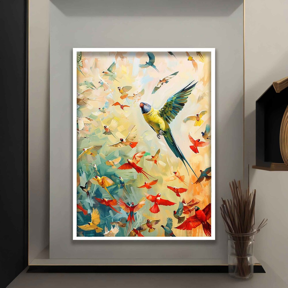 Flying Parrots Colorful Bird Art Print, Decor - Image 4