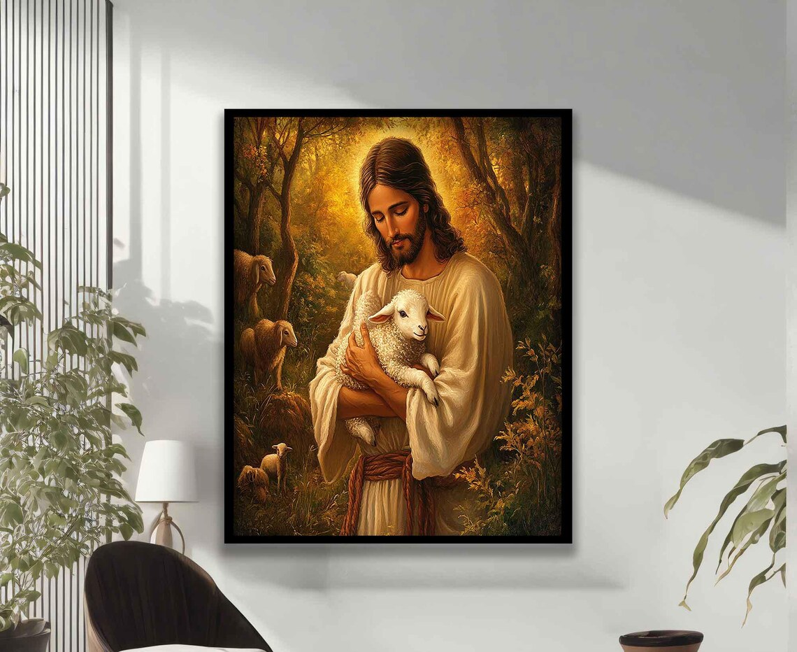 Jesus Walking On Water With Lamb, Christian Art Print - Image 3