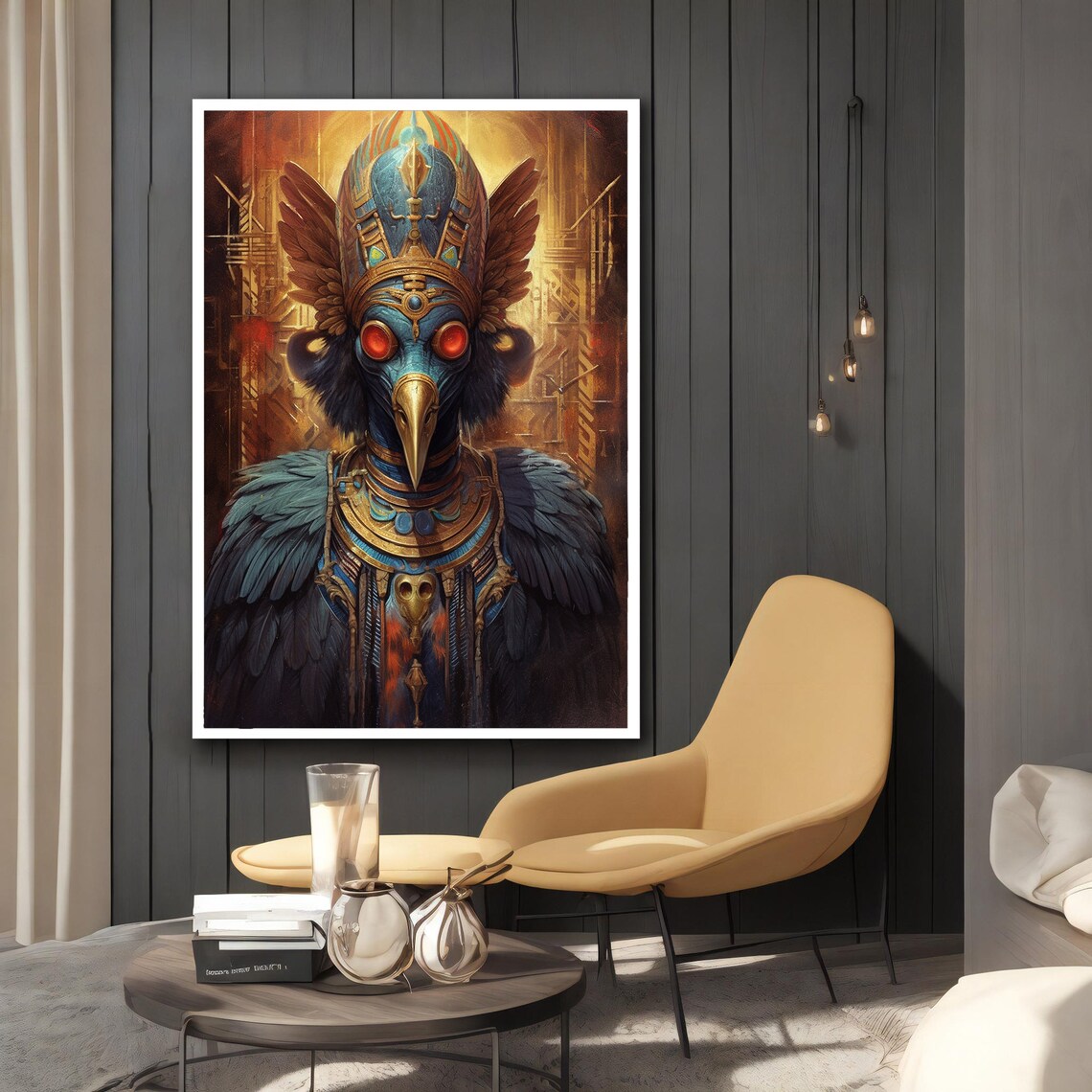 Masked Raven Bird Man Golden Egyptian Headdress Dark Fantasy Art Print - Image 2