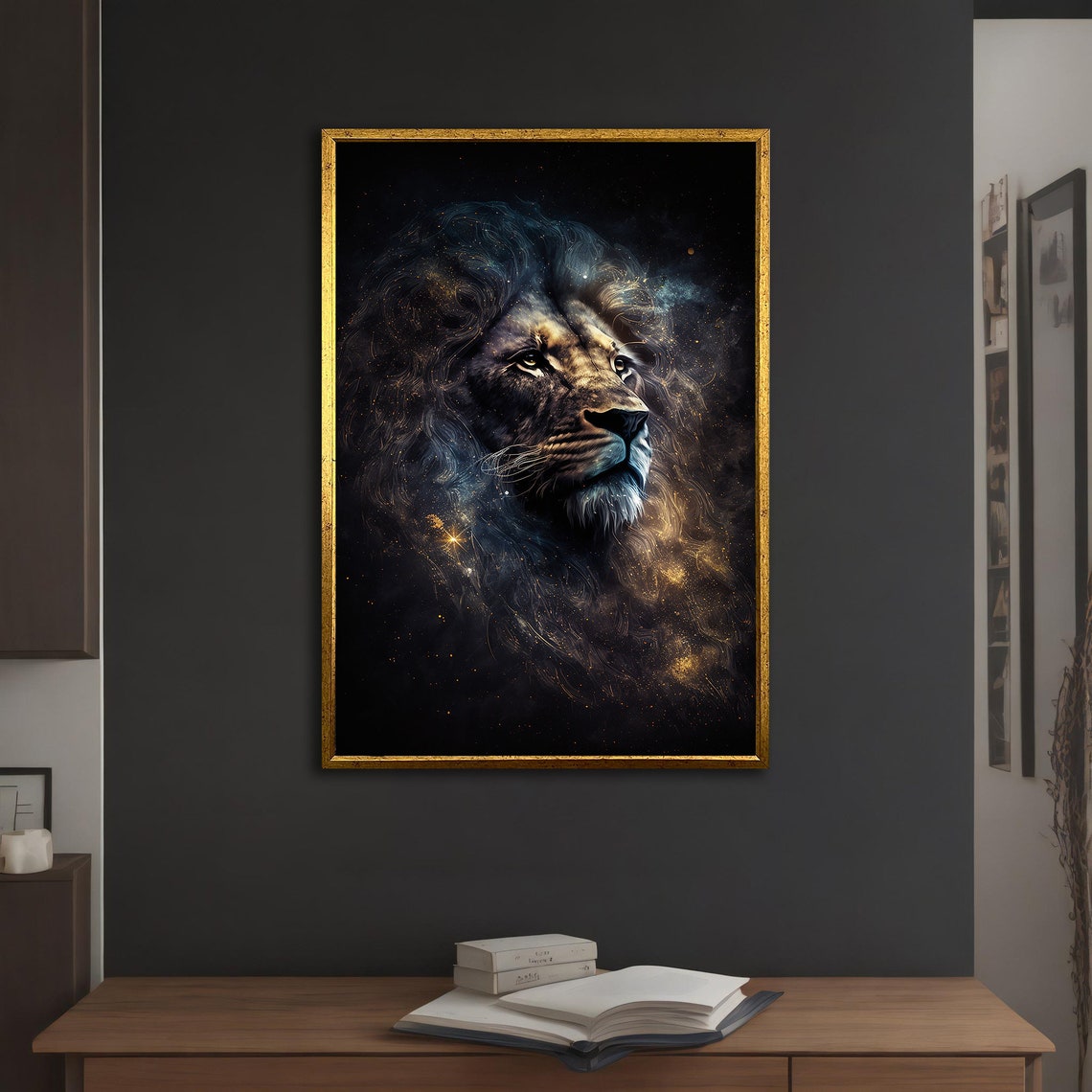 Majestic Lion Head Cosmic Galaxy Stars Dark Elegant Art Poster - Image 5