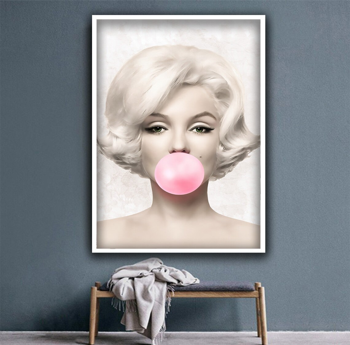 Pop Art Blonde Woman Blowing Gum, Graffiti Print - Image 3