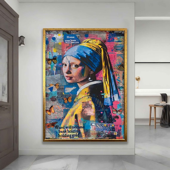 Girl With A Pearl Earring Graffiti Street Art Butterflies Pop Art Poster