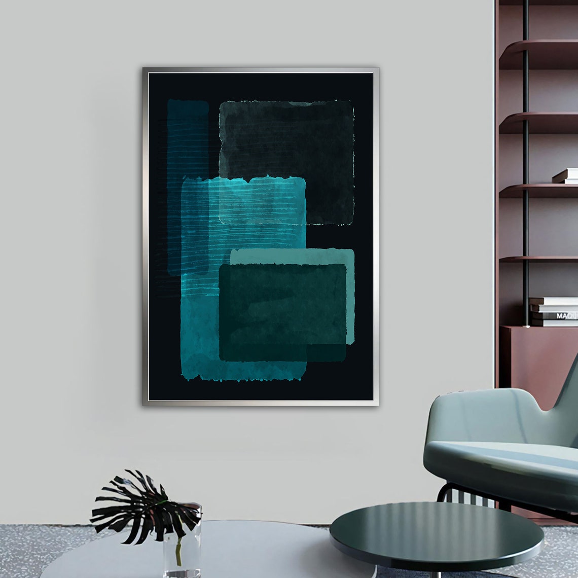 Dark Green Teal Layered Rectangles Abstract Rothko Style Modern Poster - Image 4