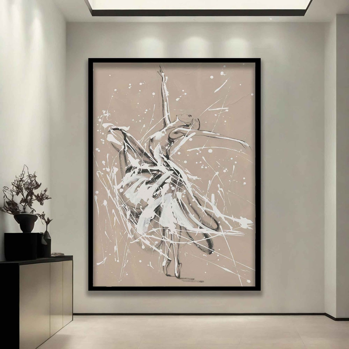 Abstract Ballerina Dancer White Ink Splash Sketch Art Wall Poster - Image 3