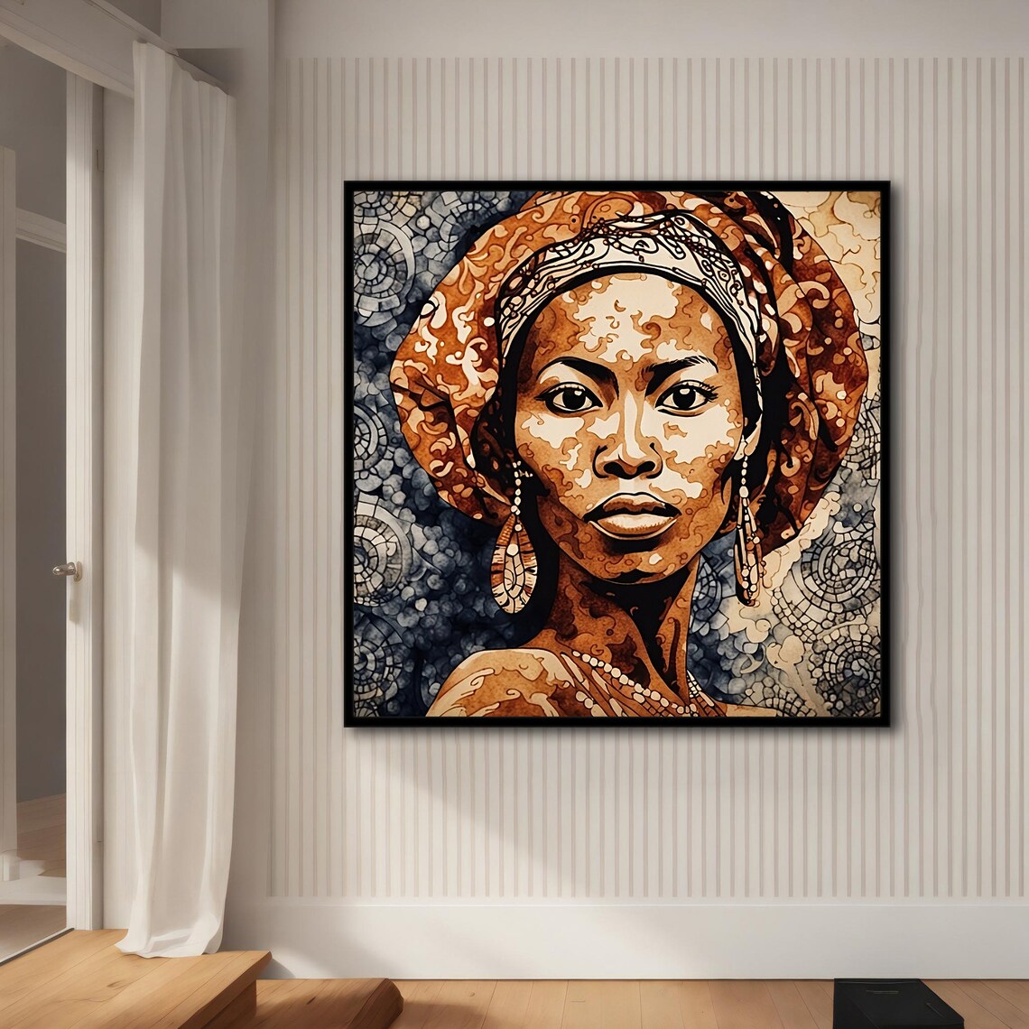 African Woman Headwrap Portrait Warm Brown Ink Texture Art Wall Print - Image 4