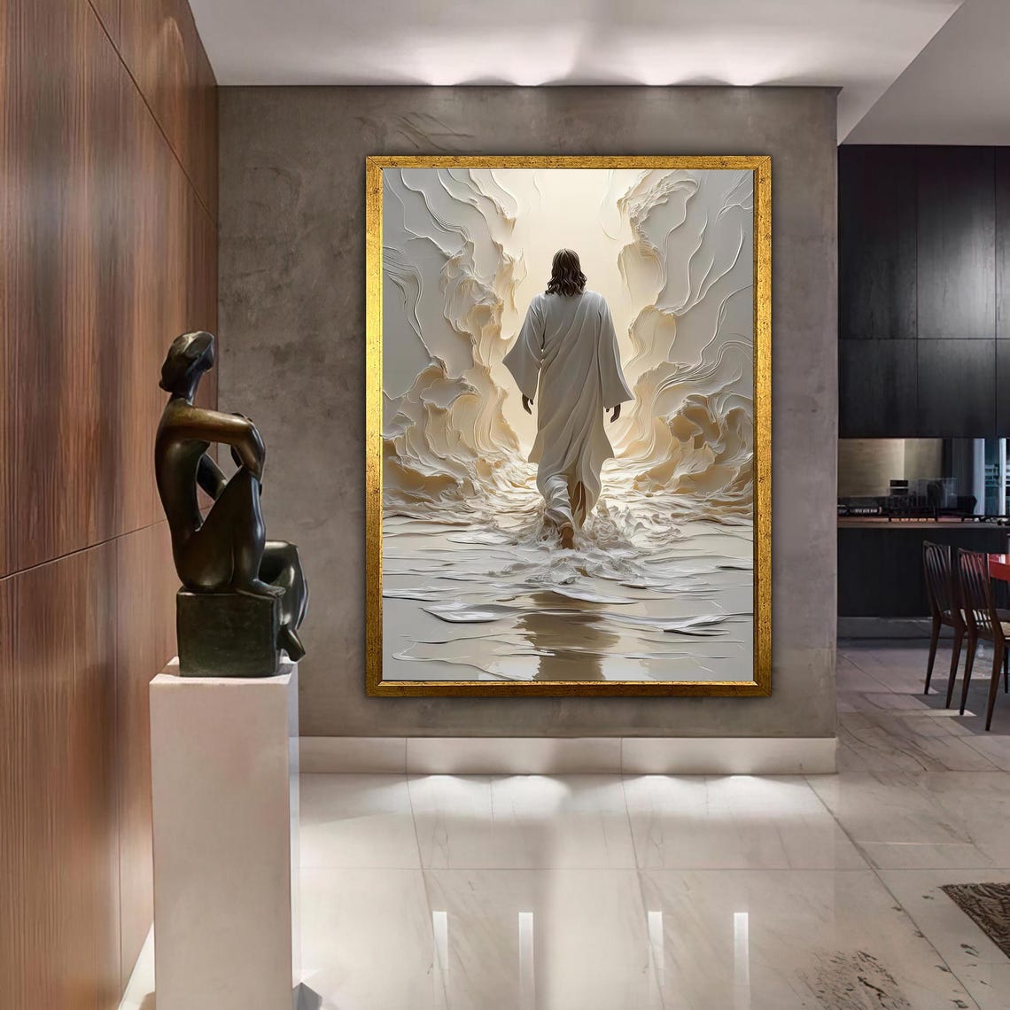 Jesus Walking on Water Into Divine Light White Robe Religious Wall Art