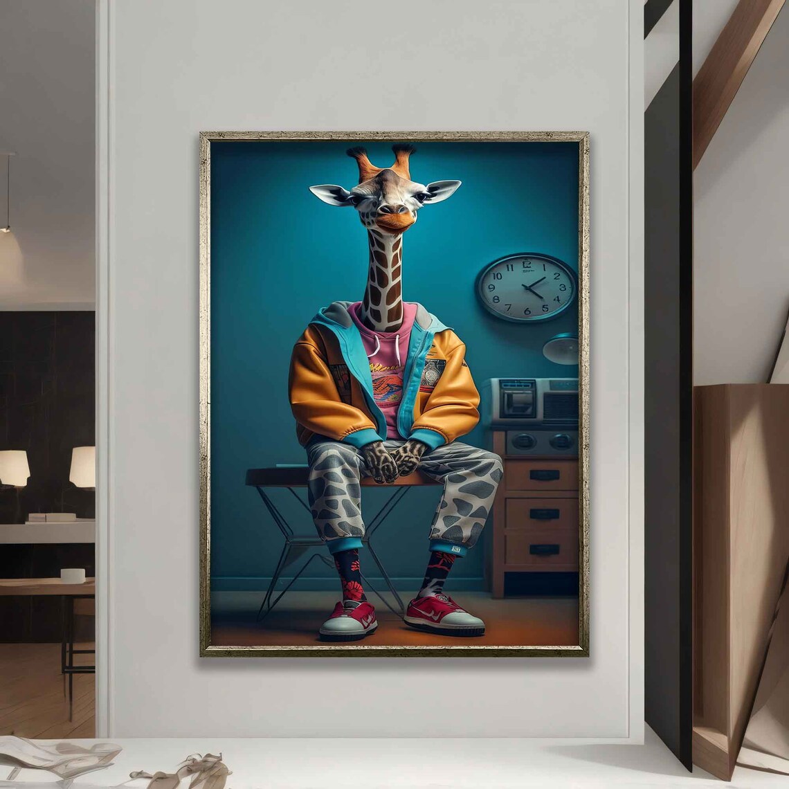 Funny Giraffe Hip Hop Outfit Streetwear Retro Room Colorful Animal Wall Art - Image 5