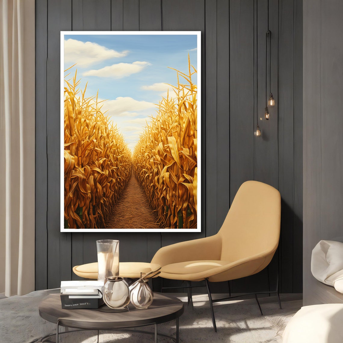 Golden Cornfield Path Bright Blue Sky Country Field Harvest Poster - Image 3