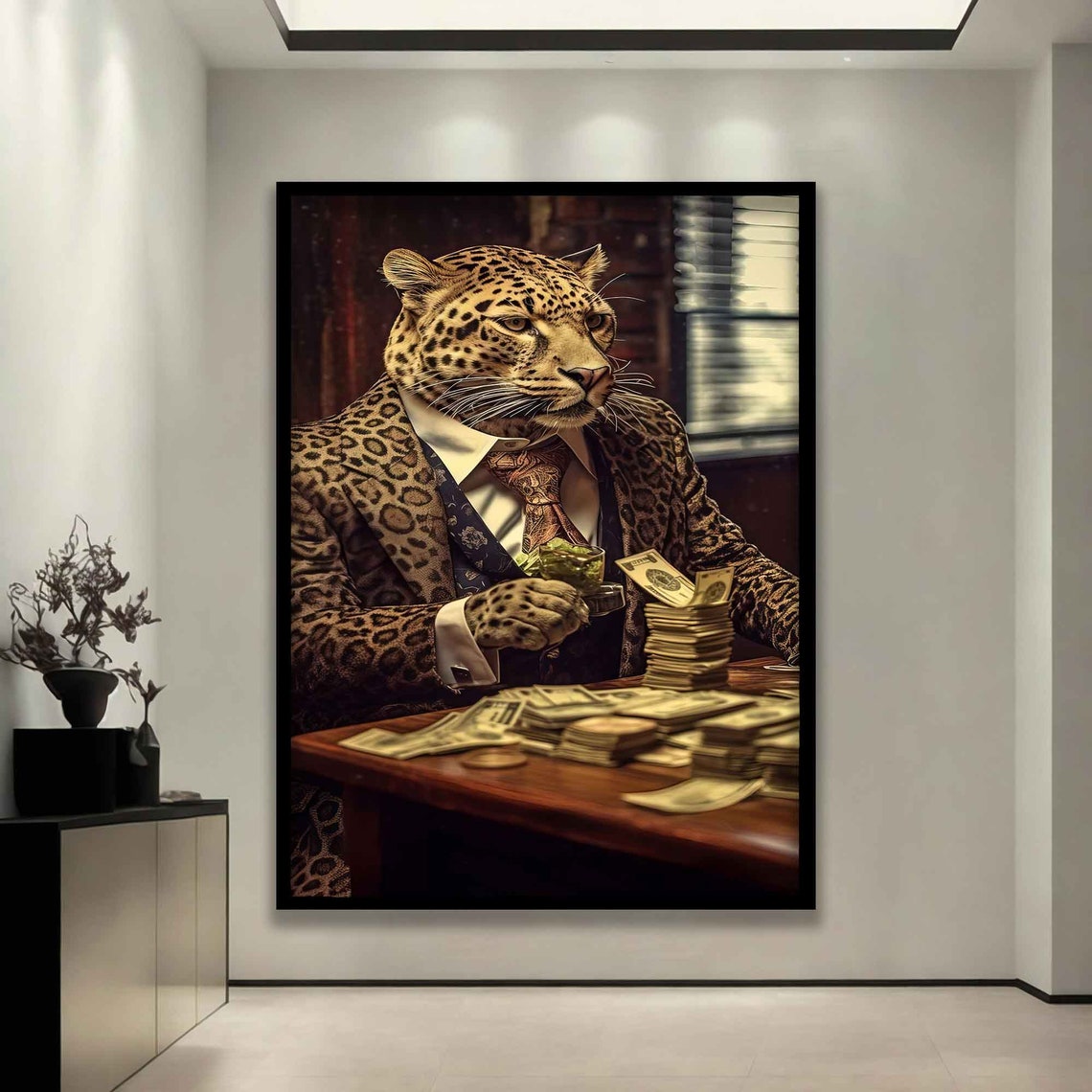 Dapper Leopard in Suit with Cash Money Stacks Funny Wall Poster - Image 3