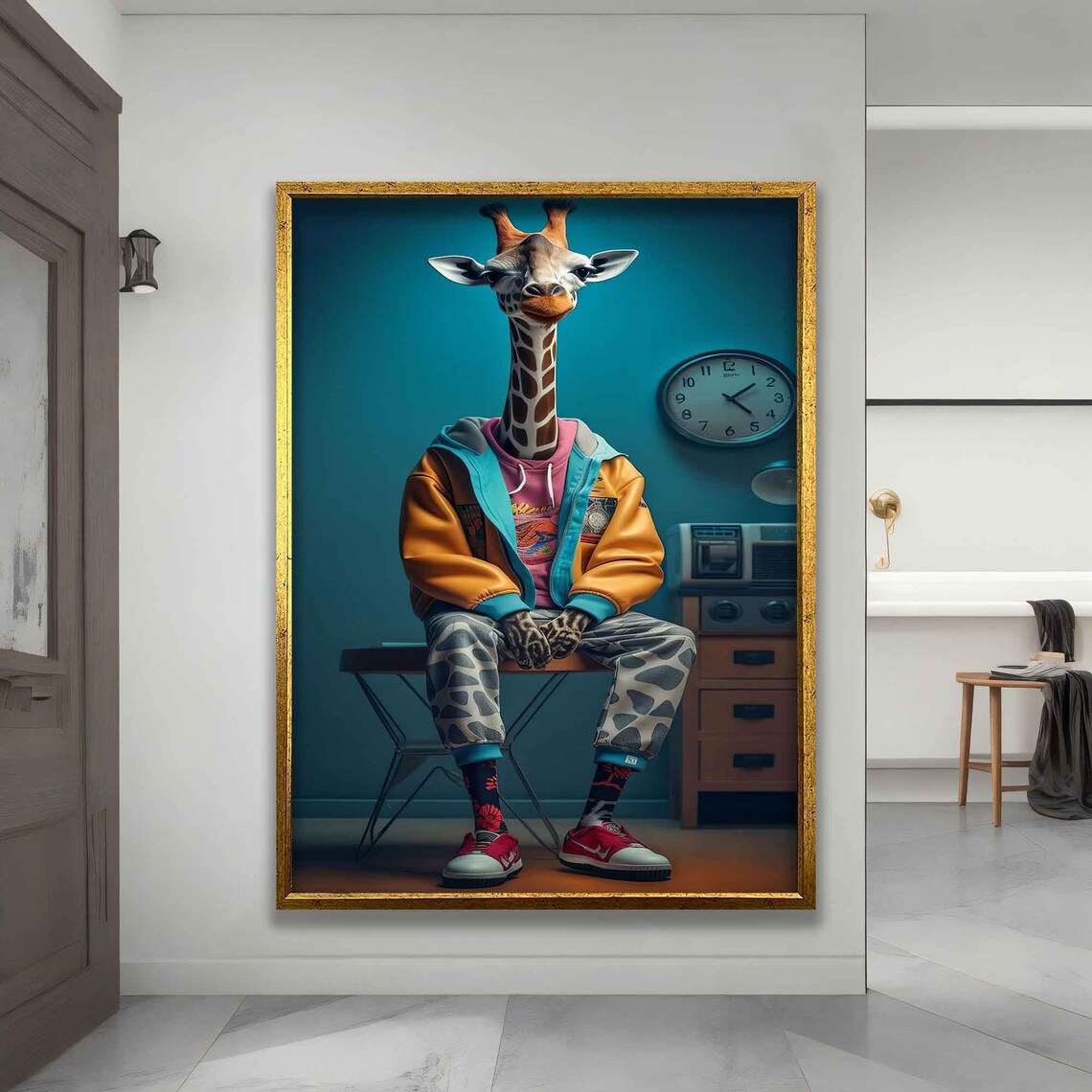 Funny Giraffe Hip Hop Outfit Streetwear Retro Room Colorful Animal Wall Art - Image 3