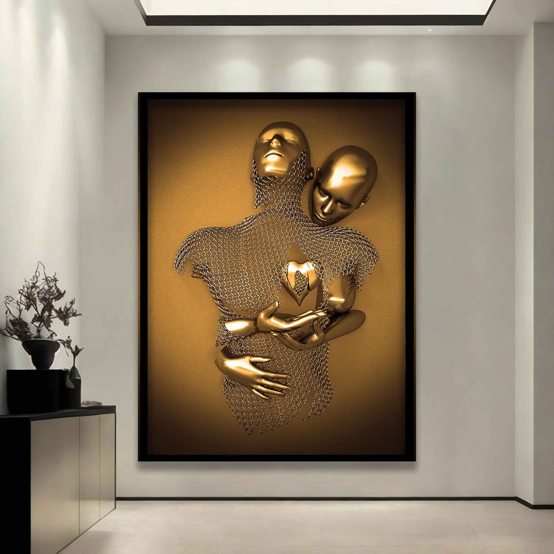 Bronze Heart Love Couples Sculpture, Wall Art Print - Image 3