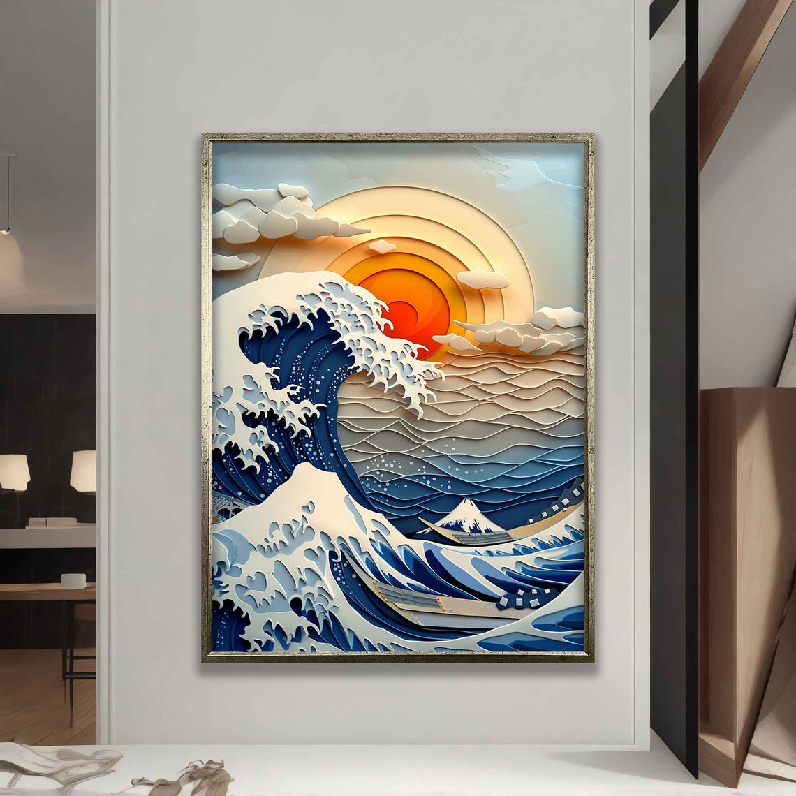 Great Wave Off Kanagawa 3D Paper Quilling Sunset Mount Fuji Art Poster - Image 5