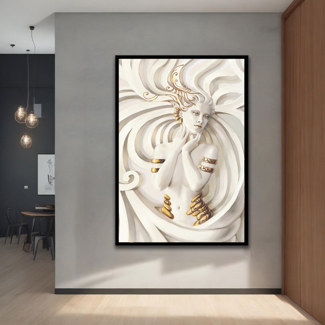 White Marble Goddess Gold Jewelry Elegant Figurative Modern Wall Art Print - Image 5