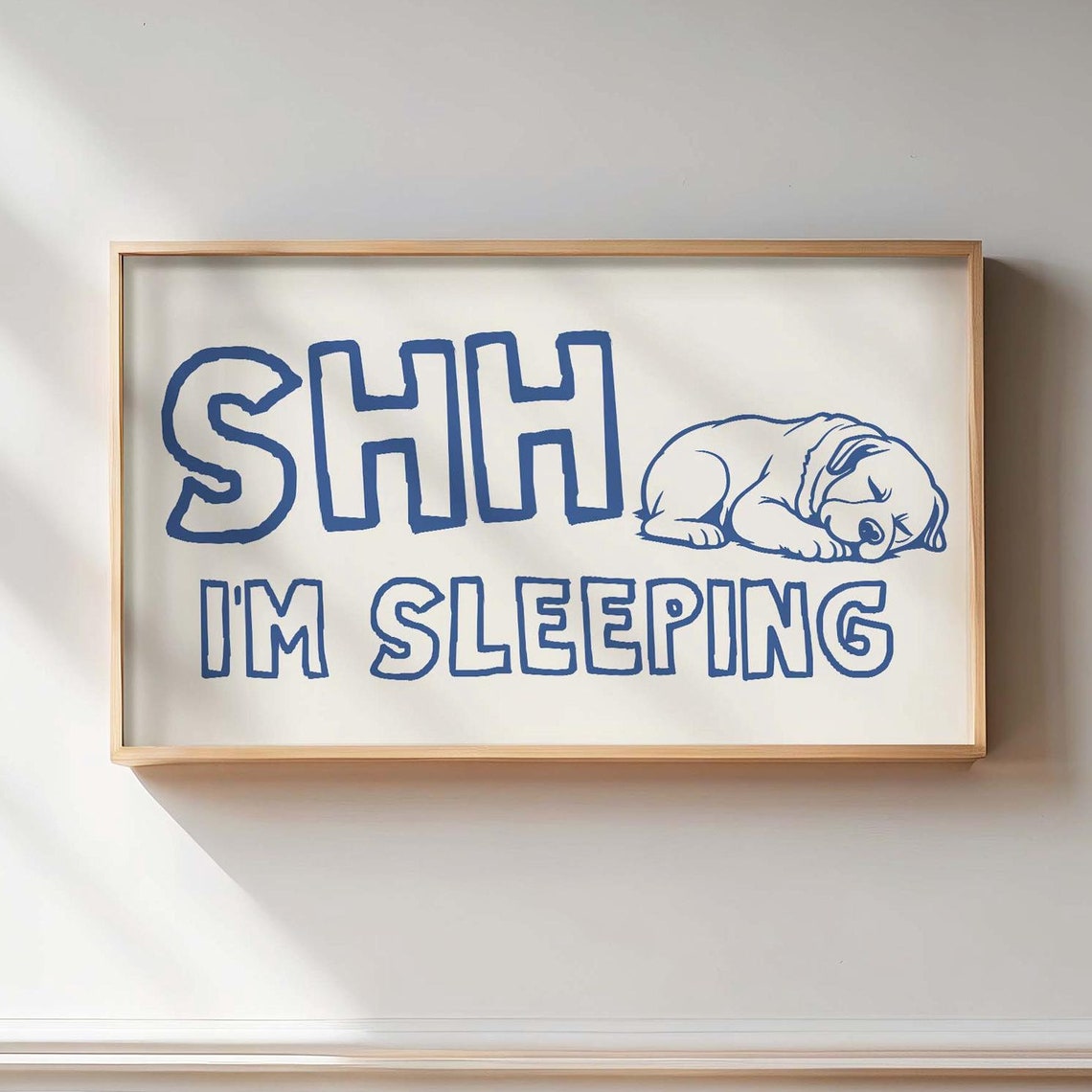 Shh Im Sleeping Cute Sleeping Puppy Blue Outline Funny Dog Poster
