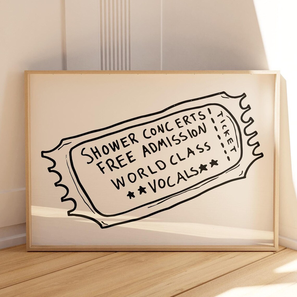 Shower Concerts Free Admission Ticket Black Typography Quote Poster