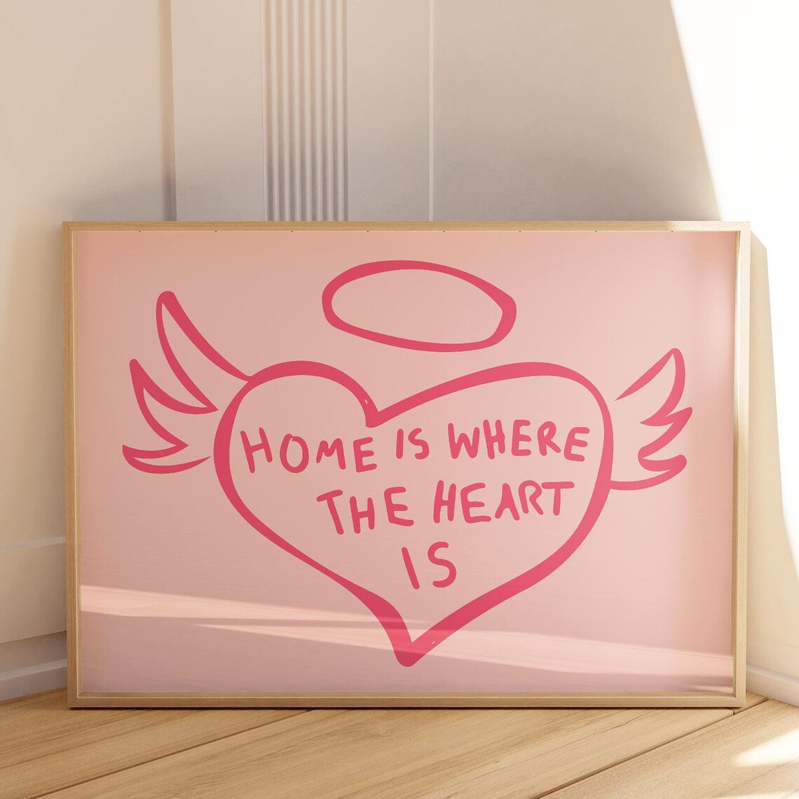 Home Is Where The Heart Is Pink Angel Heart Retro Bedroom Poster - Image 3