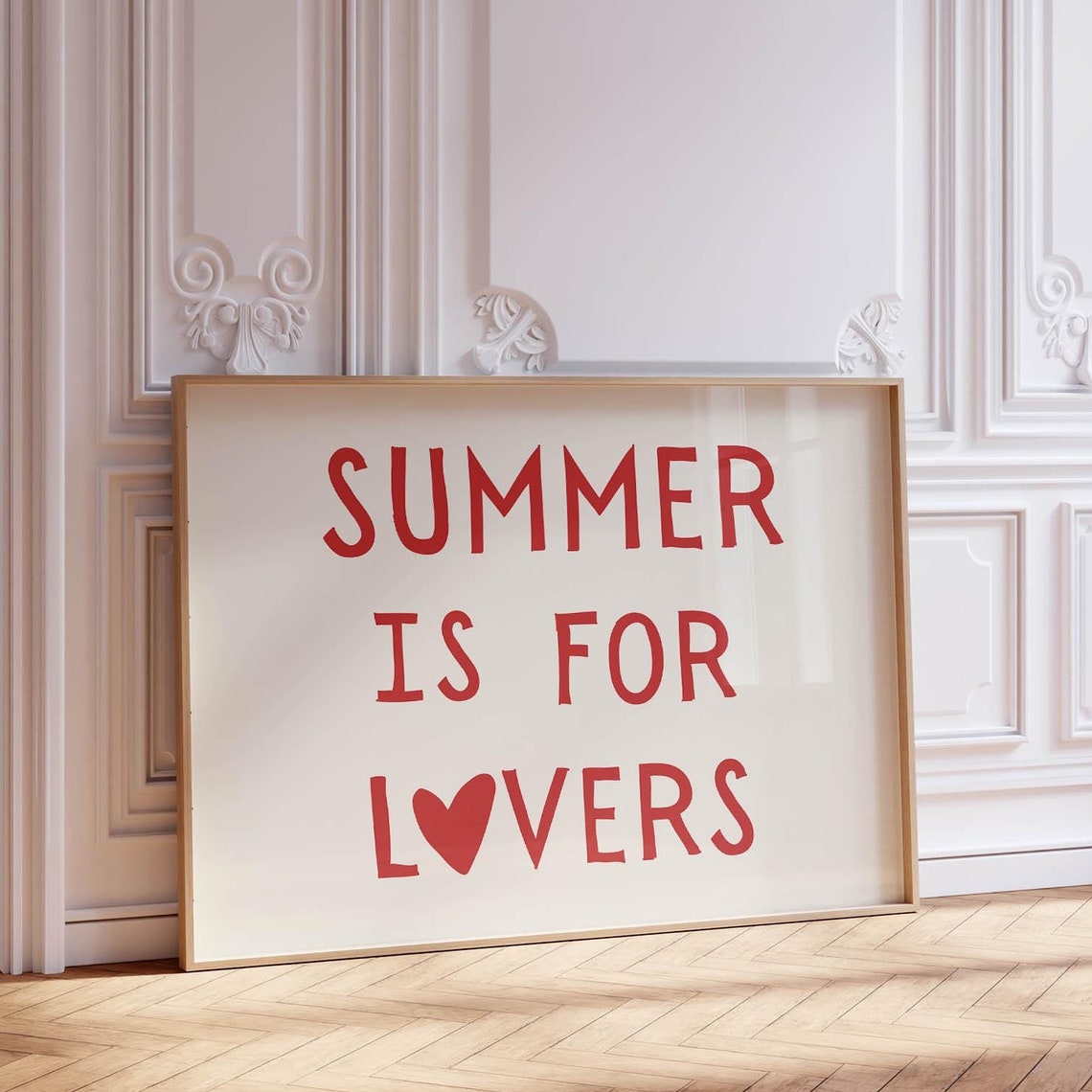 Summer Is For Lovers Red Retro Heart Quote Bedroom Wall Poster