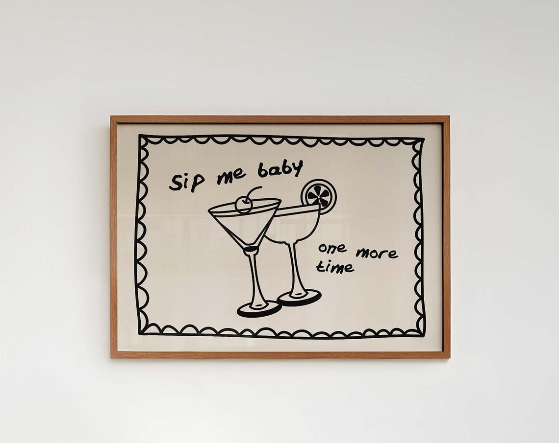 Sip Me Baby One More Time Black Martini Doodle Bar Cart Art Poster - Image 4