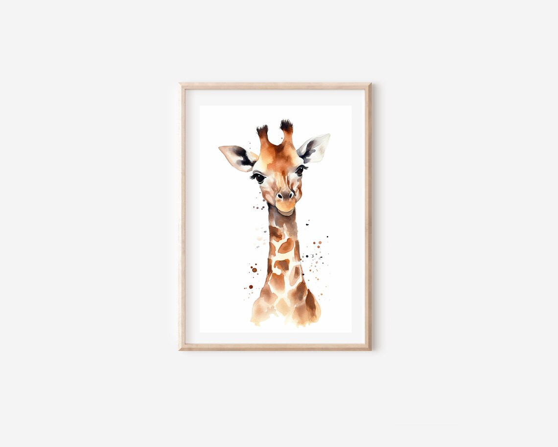 Watercolor Baby Giraffe Calf Portrait Cute Safari Nursery Animal Print - Image 5