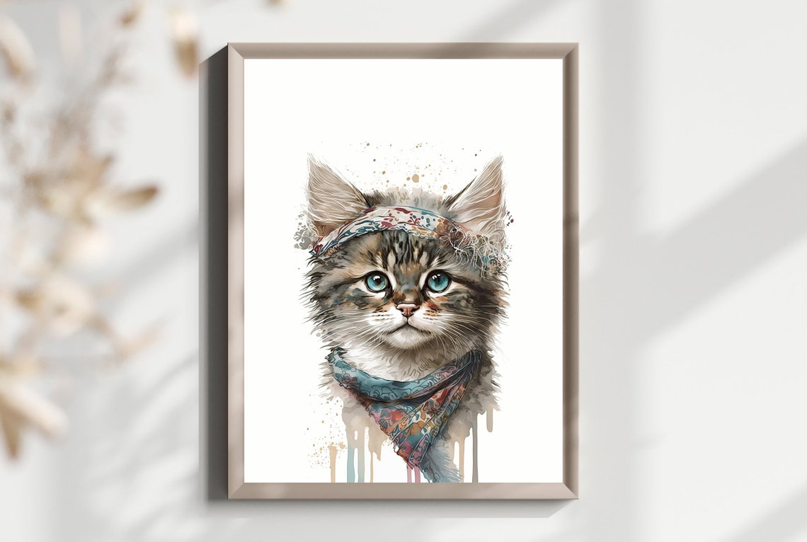 Watercolor Cat Print Boho Cat Wall Art Baby Cat Cute Baby Cat Watercolor Boho Watercolor Cat Tribal Cat Watercolor Tribal Animal - Image 3
