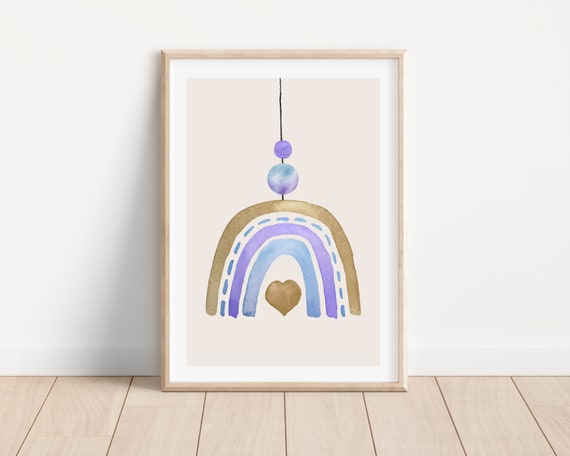 Boho Nursery Rainbow and Heart, Minimalist Poster