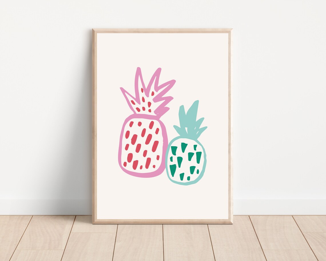 Tropical Pineapple Fruit, Minimalist Kitchen Art Print