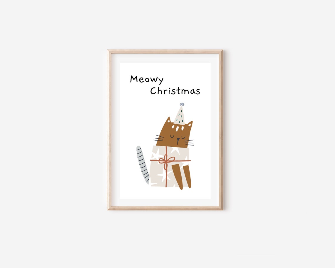 Meowy Christmas Cat Poster, Holiday Kid Room Decor - Image 5