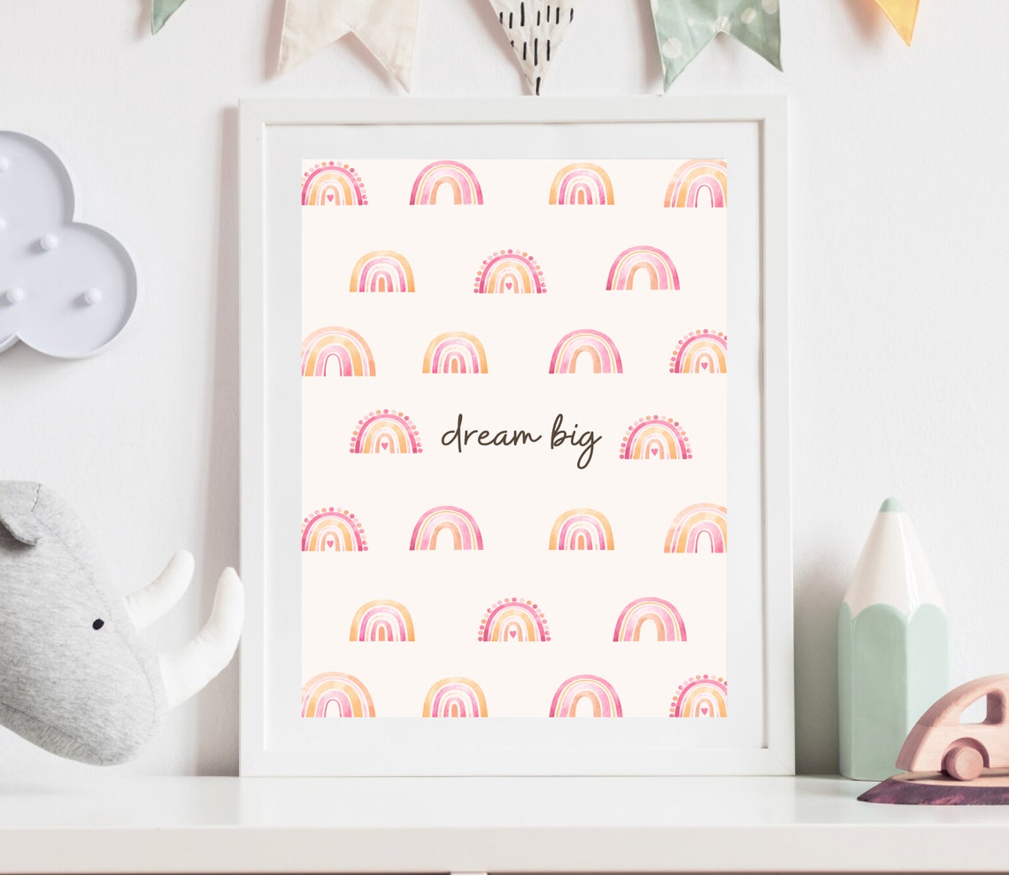 Boho Dream Big Baby Girl Nursery Rainbow Art Print - Image 2