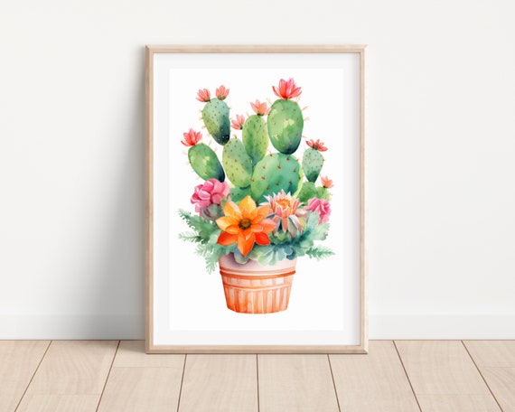 Watercolor Cactus Boho Botanical Wall Art Print