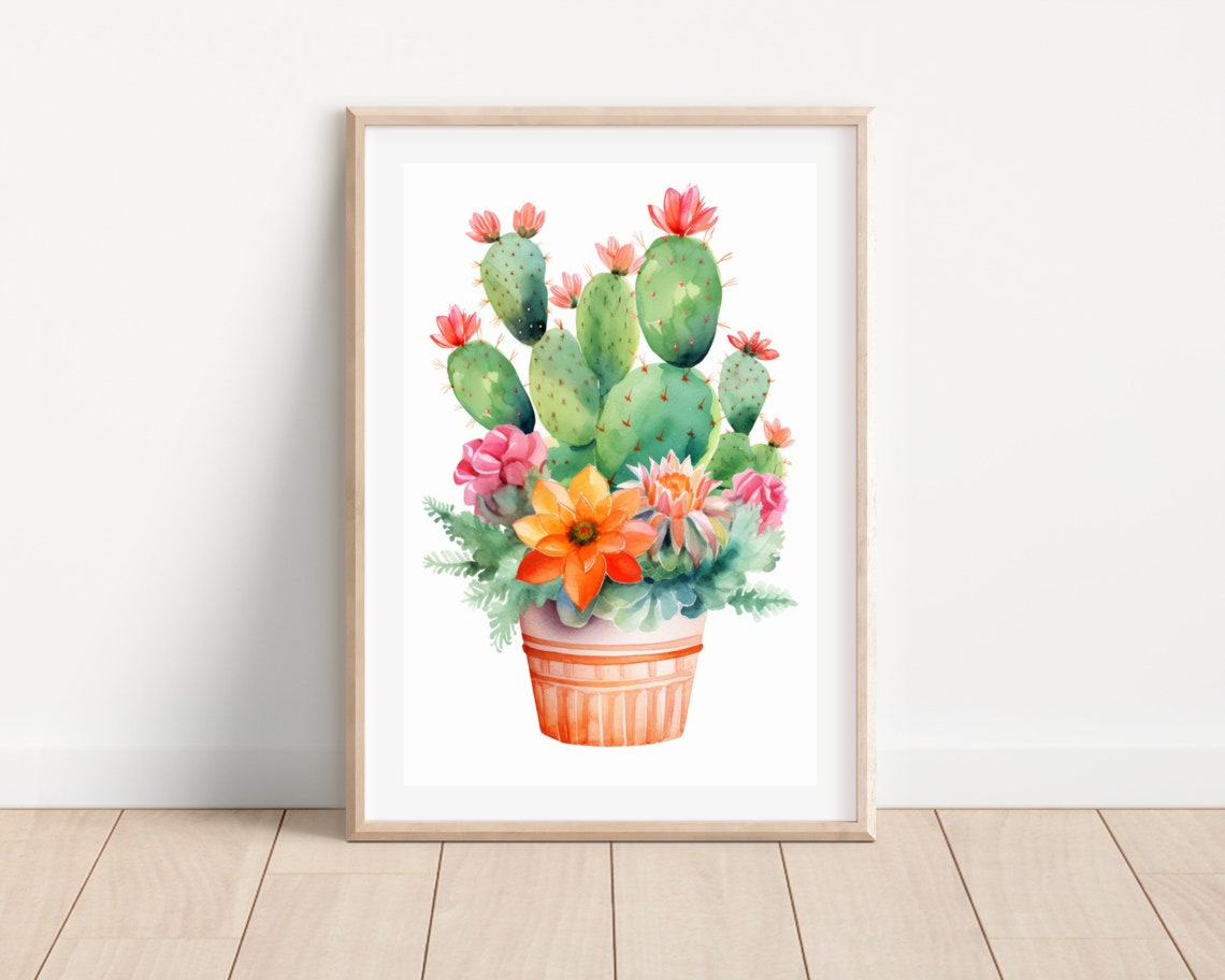 Watercolor Cactus Boho Botanical Wall Art Print