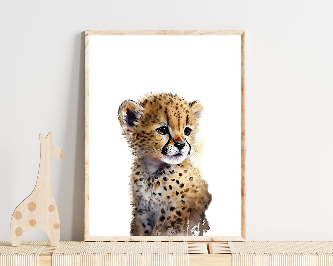 Watercolor Baby Cheetah Cub Portrait Nursery Safari Animal Poster - Image 3