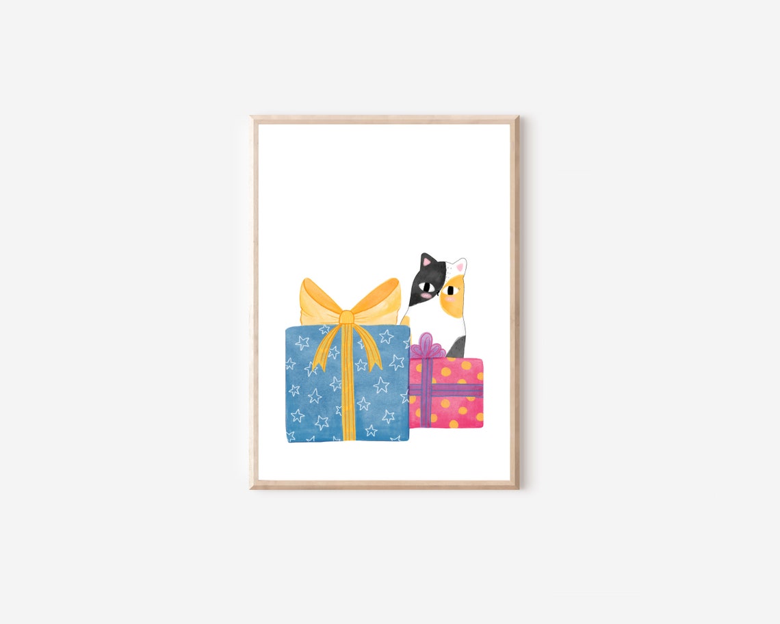 Peekaboo Christmas Cat With Gifts Holiday Art Print - Image 4
