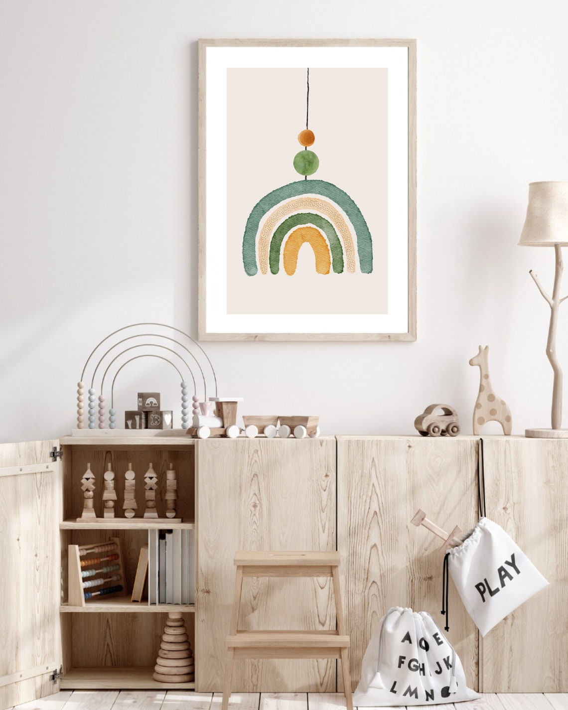 Boho Minimalist Green Nursery Rainbow Art Print - Image 2