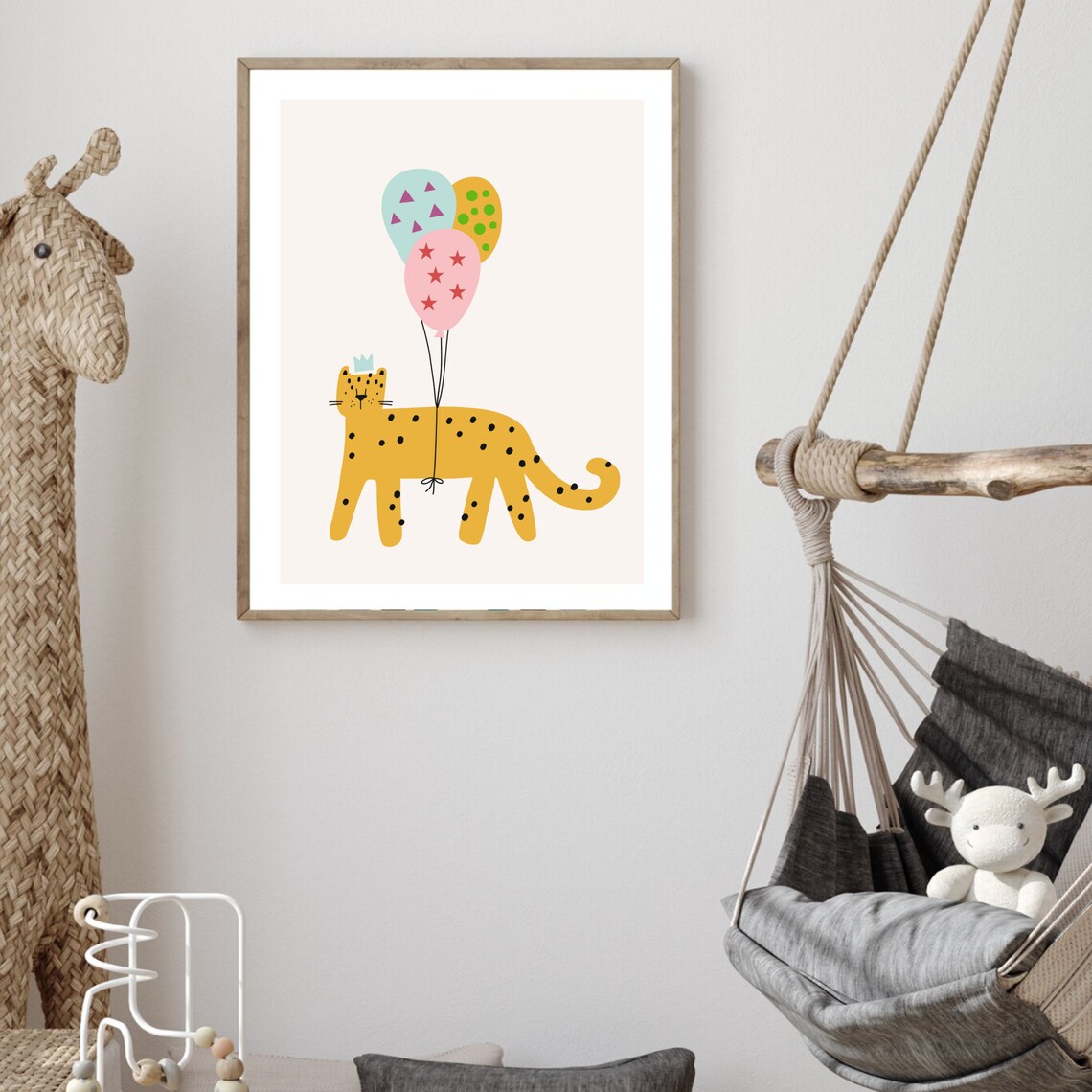 Boho Cheetah And Balloon Nursery Wall Art Print - Image 2