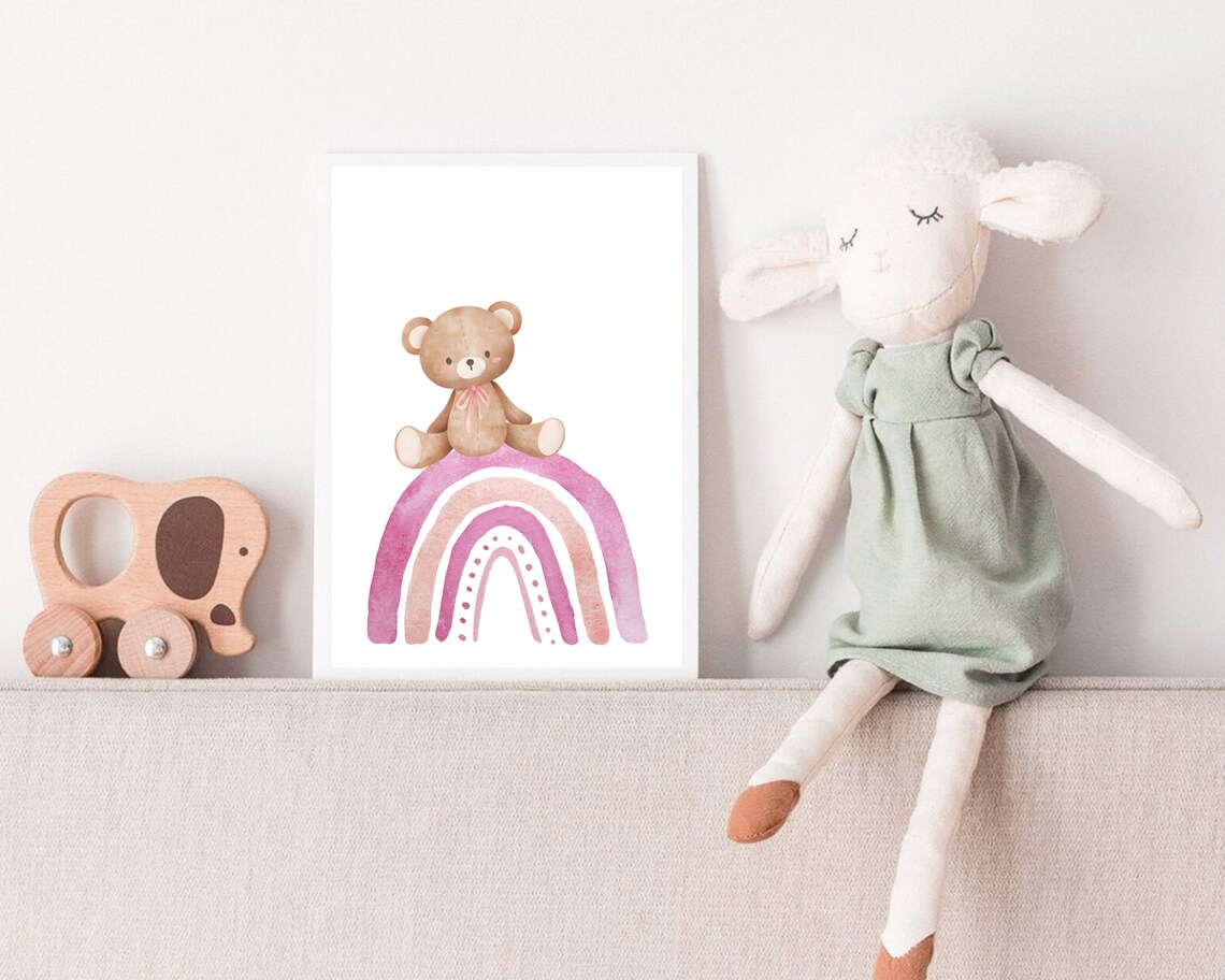 Boho Rainbow and Teddy Bear Nursery Art Print - Image 2