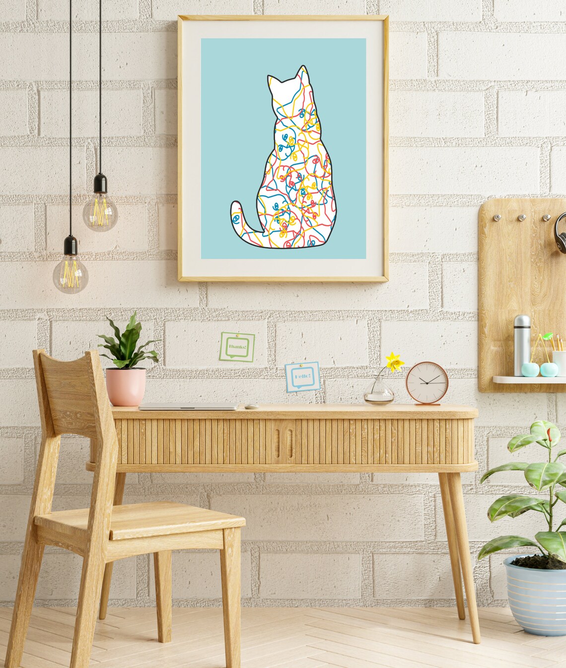Cat Silhouette Doodle Scribble Colorful Abstract Modern Pet Decor Print - Image 3