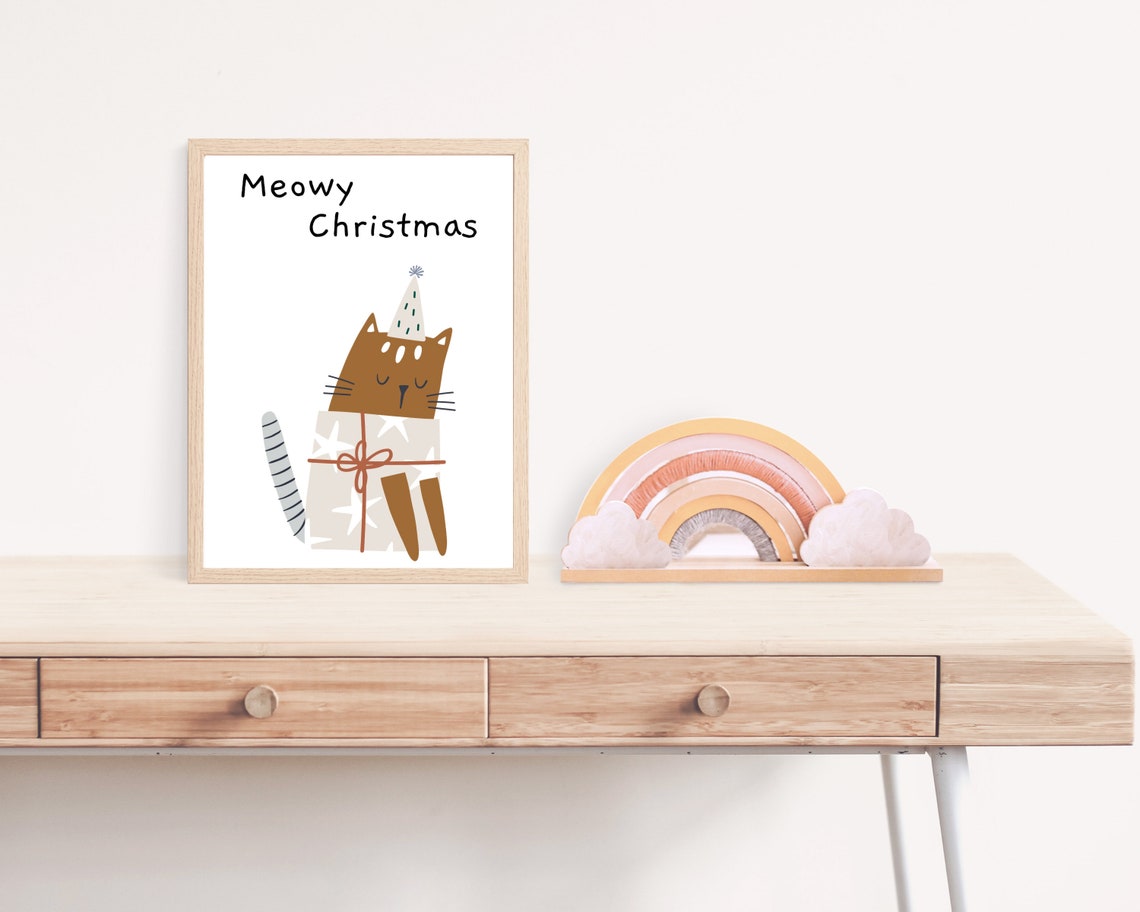 Meowy Christmas Cat Poster, Holiday Kid Room Decor - Image 4