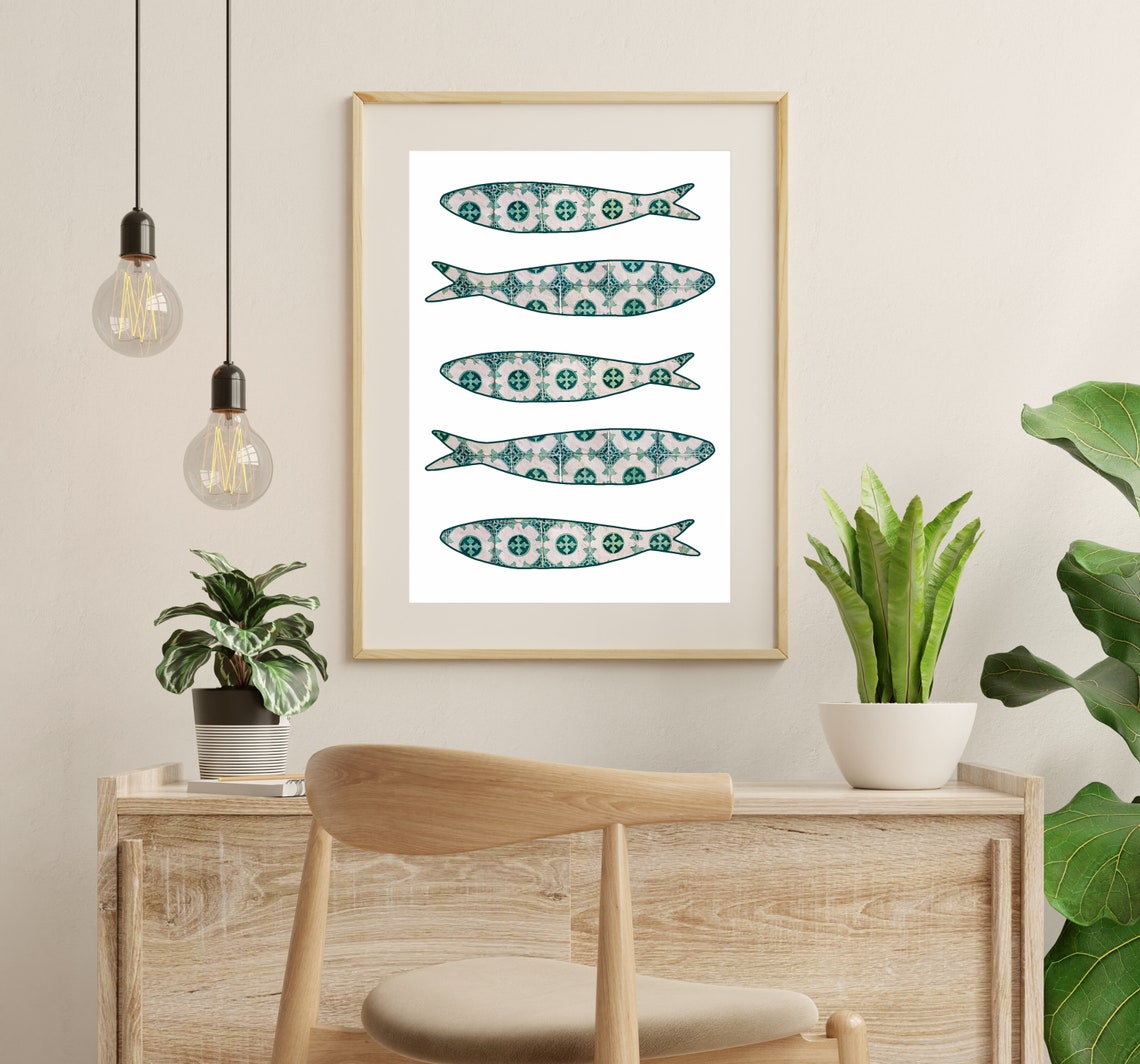 Green Boho Portugal Sardine Tile Poster Print - Image 3