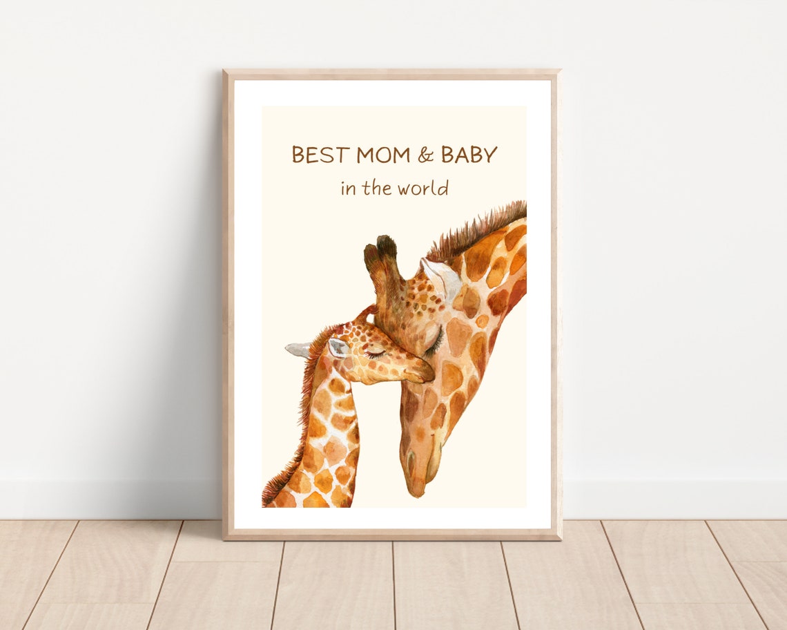 Safari Mom And Baby Giraffe Family Wall Art Print Best Mom And Baby Nursery Quote Print Cute Giraffe Family Nursery Wall Decor