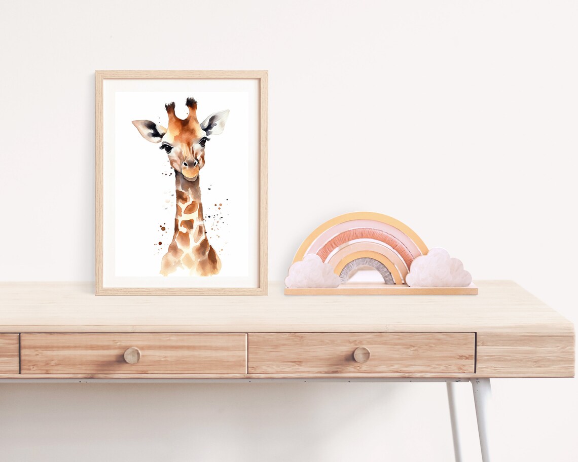 Watercolor Baby Giraffe Calf Portrait Cute Safari Nursery Animal Print - Image 3