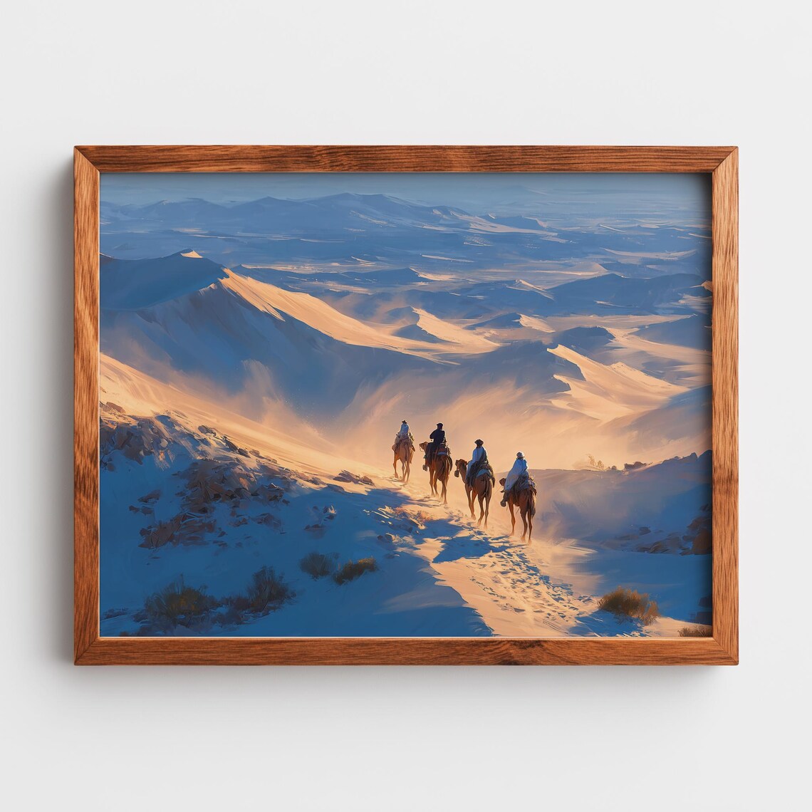 Desert Caravan Poster Horse Riders Golden Dune Sunrise Adventure Art