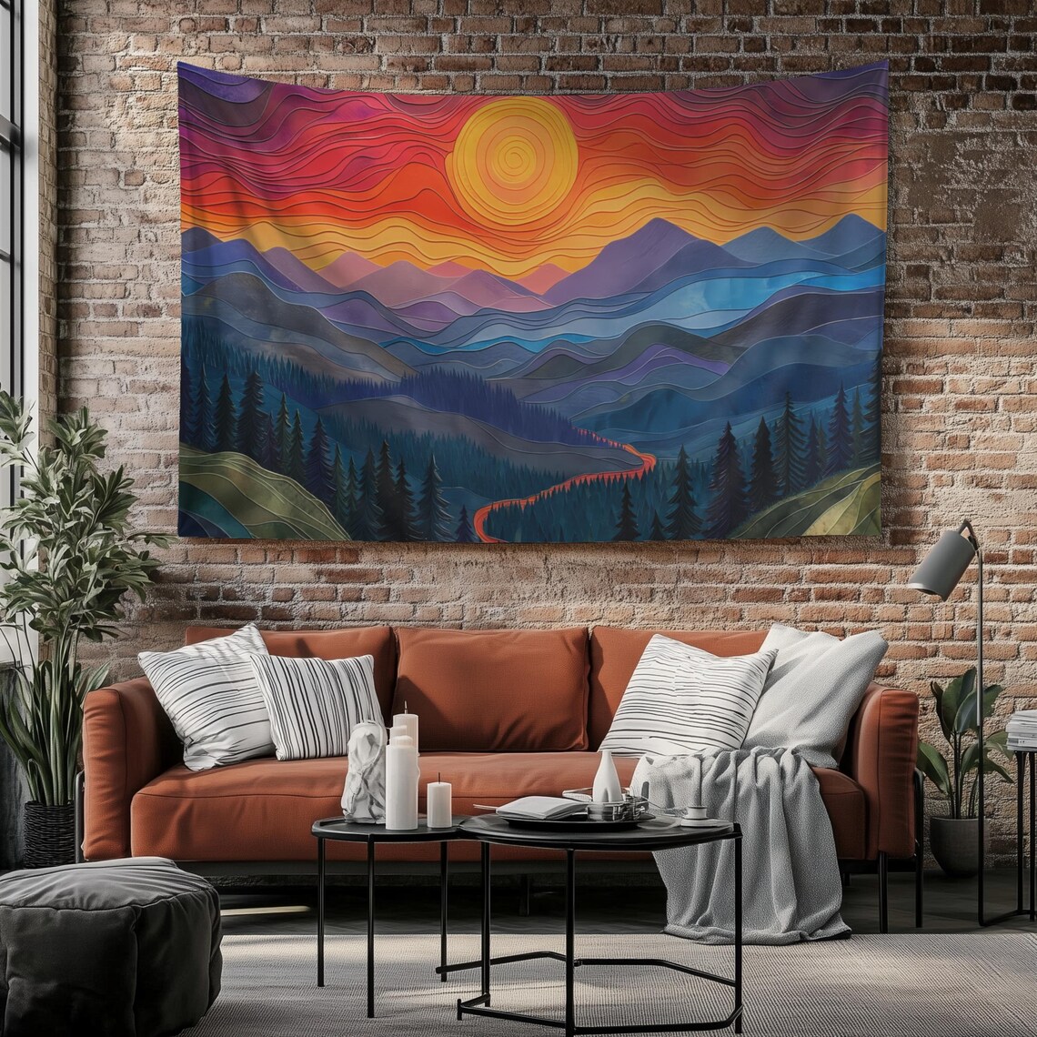 Colorful Mountain Sunset, Boho Art Print
