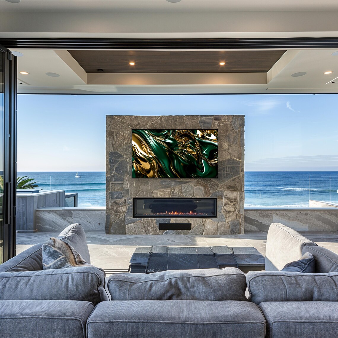 Abstract Liquid Marble Tv Art Frame Tv Artwork Metallic Gold And Deep Green Swirls Luxury Modern Wall Decor - Image 4