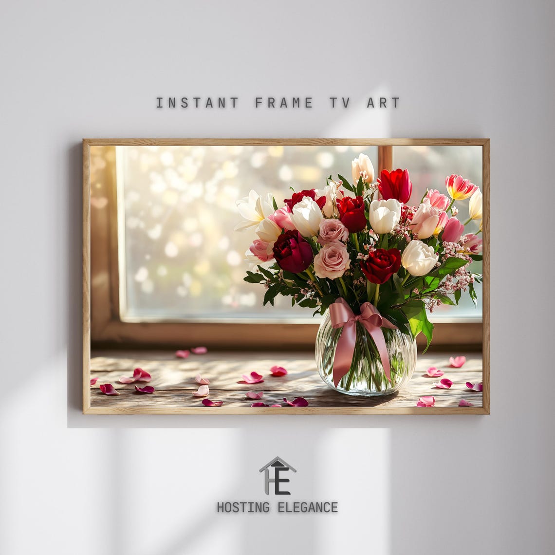 Romantic Rose Tulip Bouquet Vase Sunlit Window Spring Flower Poster